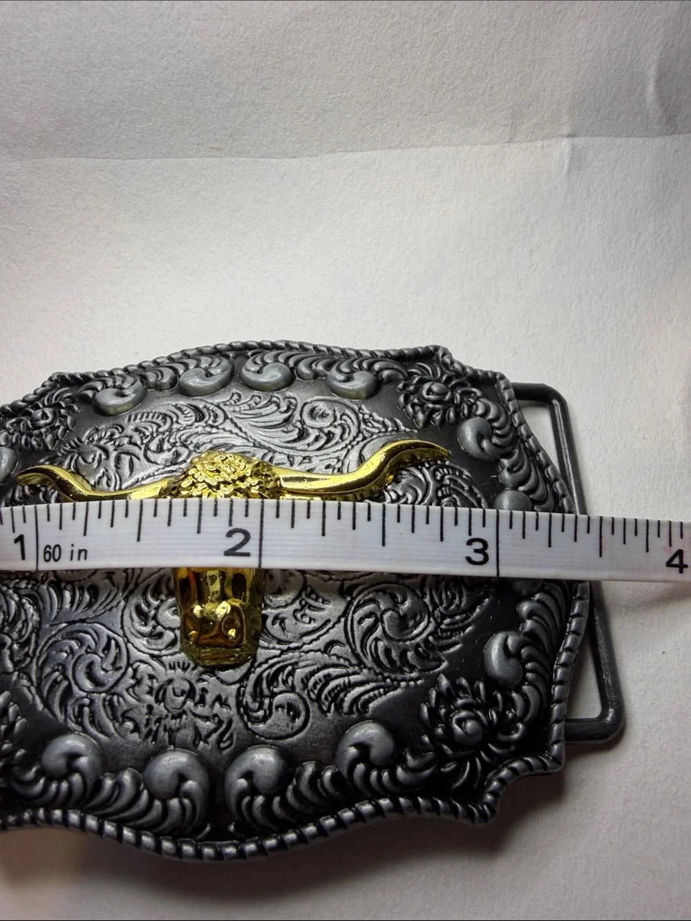 Western Men's Black Belt Buckle with Gold Longhorn Accent - Picture 5 of 7
